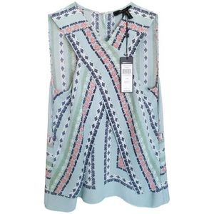BCBG Small sleeveless top. Aqua and peach print